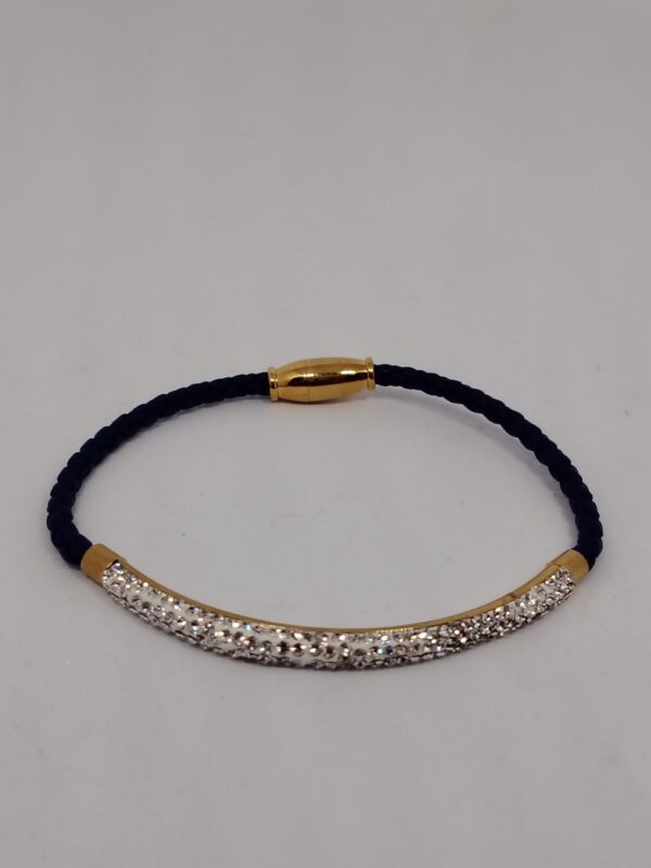 Pulsera de cuero azul rey con circones - Imagen 2